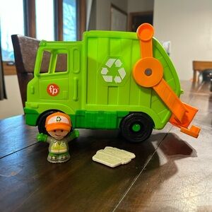 Fisher Price Little People Green Recycling Truck Toy with Figure